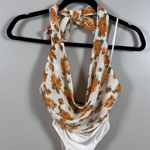 Lulus Floral Print Halter Top Bodysuit NWT